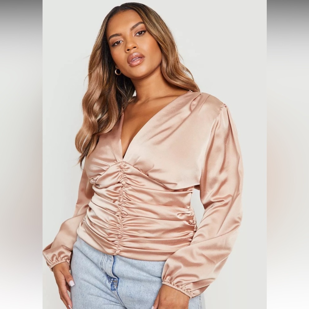PLUS SATIN RUCHED FRONT BLOUSE